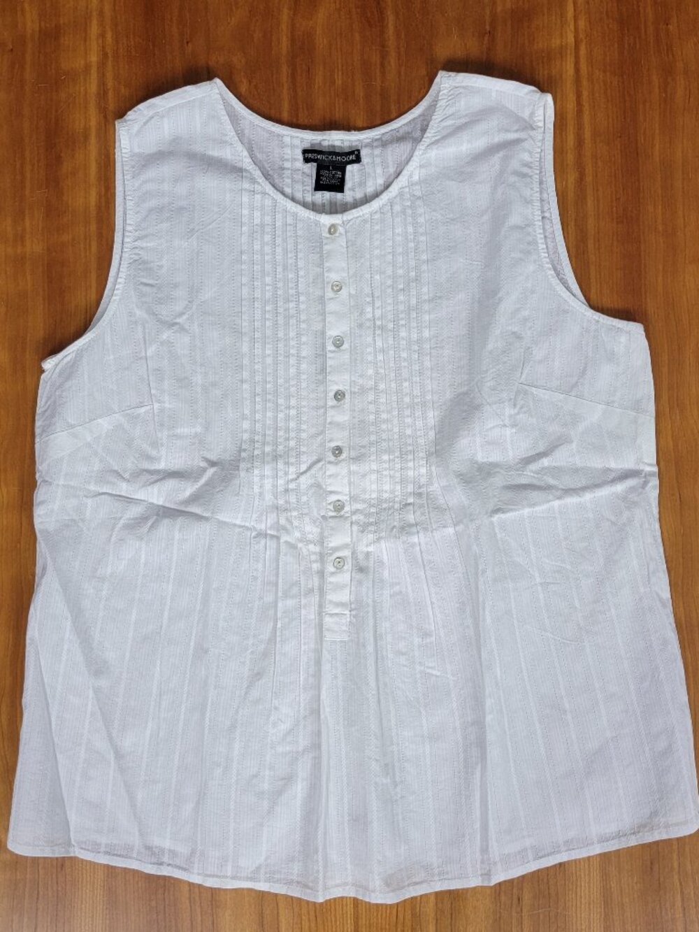 NWT Preswick & Moore White Sleeveless Cotton Pintuck Blouse - L - Picture 5 of 8